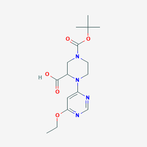 4-(tert-Butoxycarbonyl)-1-(6-ethoxypyrimidin-4-yl)piperazine-2-carboxylic acid chemical structure (CAS 1353943-90-4)