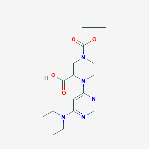 4-(tert-Butoxycarbonyl)-1-(6-(diethylamino)pyrimidin-4-yl)piperazine-2-carboxylic acid chemical structure (CAS 1353944-99-6)