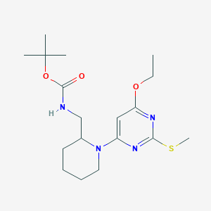 tert-Butyl ((1-(6-ethoxy-2-(methylthio)pyrimidin-4-yl)piperidin-2-yl)methyl)carbamate chemical structure (CAS 1353946-50-5)