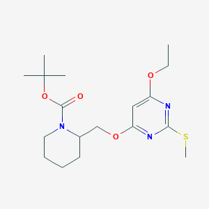 tert-Butyl 2-(((6-ethoxy-2-(methylthio)pyrimidin-4-yl)oxy)methyl)piperidine-1-carboxylate chemical structure (CAS 1353947-06-4)