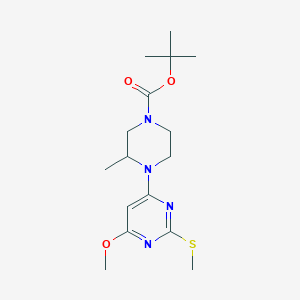 tert-Butyl 4-(6-methoxy-2-(methylthio)pyrimidin-4-yl)-3-methylpiperazine-1-carboxylate chemical structure (CAS 1353947-35-9)
