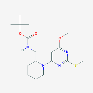 tert-Butyl ((1-(6-methoxy-2-(methylthio)pyrimidin-4-yl)piperidin-2-yl)methyl)carbamate chemical structure (CAS 1353947-50-8)