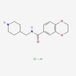 N-(Piperidin-4-ylmethyl)-2,3-dihydrobenzo[b][1,4]dioxine-6-carboxamide hydrochloride chemical structure (CAS 1353947-91-7)