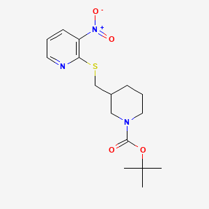tert-Butyl 3-(((3-nitropyridin-2-yl)thio)methyl)piperidine-1-carboxylate chemical structure (CAS 1353951-90-2)