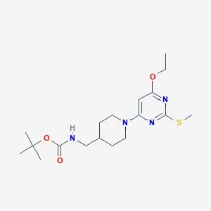 tert-Butyl ((1-(6-ethoxy-2-(methylthio)pyrimidin-4-yl)piperidin-4-yl)methyl)carbamate chemical structure (CAS 1353958-12-9)