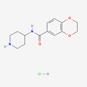 N-(Piperidin-4-yl)-2,3-dihydrobenzo[b][1,4]dioxine-6-carboxamide hydrochloride chemical structure (CAS 1353958-48-1)