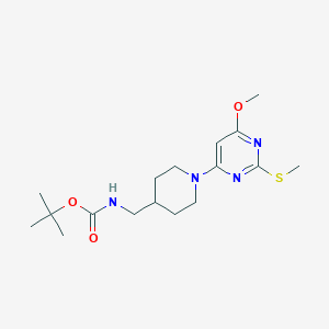 tert-Butyl ((1-(6-methoxy-2-(methylthio)pyrimidin-4-yl)piperidin-4-yl)methyl)carbamate chemical structure (CAS 1353958-76-5)