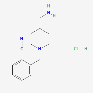 2-((4-(Aminomethyl)piperidin-1-yl)methyl)benzonitrile hydrochloride chemical structure (CAS 1353959-40-6)