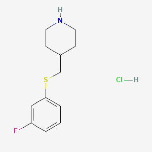 4-(((3-Fluorophenyl)thio)methyl)piperidine hydrochloride chemical structure (CAS 1353963-00-4)