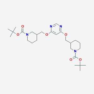Di-tert-butyl 3,3'-((pyrimidine-4,6-diylbis(oxy))bis(methylene))bis(piperidine-1-carboxylate) chemical structure (CAS 1353972-84-5)
