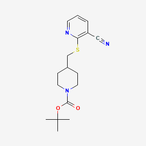 tert-Butyl 4-(((3-cyanopyridin-2-yl)thio)methyl)piperidine-1-carboxylate chemical structure (CAS 1353981-30-2)