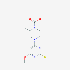 tert-Butyl 4-(6-methoxy-2-(methylthio)pyrimidin-4-yl)-2-methylpiperazine-1-carboxylate chemical structure (CAS 1353985-37-1)