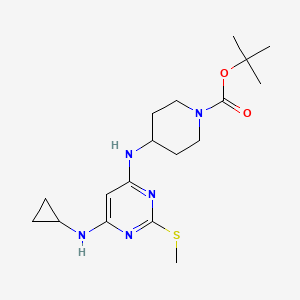 tert-Butyl 4-((6-(cyclopropylamino)-2-(methylthio)pyrimidin-4-yl)amino)piperidine-1-carboxylate chemical structure (CAS 1353989-79-3)