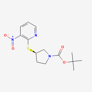 (R)-tert-Butyl 3-((3-nitropyridin-2-yl)thio)pyrrolidine-1-carboxylate chemical structure (CAS 1354006-95-3)
