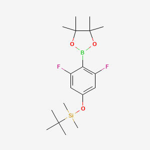 tert-Butyl(3,5-difluoro-4-(4,4,5,5-tetramethyl-1,3,2-dioxaborolan-2-yl)phenoxy)dimethylsilane chemical structure (CAS 1355011-29-8)