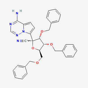 (2R,3R,4R,5R)-2-(4-Aminopyrrolo[2,1-f][1,2,4]triazin-7-yl)-3,4-bis(benzyloxy)-5-((benzyloxy)methyl)tetrahydrofuran-2-carbonitrile chemical structure (CAS 1355357-49-1)