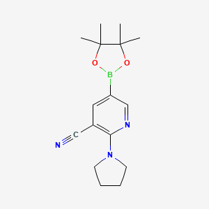 2-(Pyrrolidin-1-yl)-5-(4,4,5,5-tetramethyl-1,3,2-dioxaborolan-2-yl)nicotinonitrile chemical structure (CAS 1356068-52-4)
