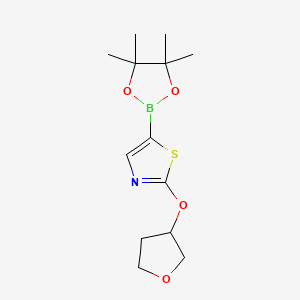 2-((Tetrahydrofuran-3-yl)oxy)-5-(4,4,5,5-tetramethyl-1,3,2-dioxaborolan-2-yl)thiazole chemical structure (CAS 1356469-05-0)