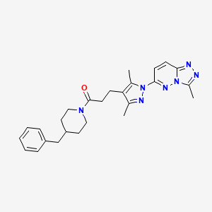 1-(4-Benzylpiperidin-1-yl)-3-(3,5-dimethyl-1-(3-methyl-[1,2,4]triazolo[4,3-b]pyridazin-6-yl)-1H-pyrazol-4-yl)propan-1-one chemical structure (CAS 1358099-18-9)