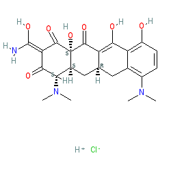 (4S,4aS,5aR,12aS)-4,7-Bis(dimethylamino)-3,10,12,12a-tetrahydroxy-1,11-dioxo-1,4,4a,5,5a,6,11,12a-octahydrotetracene-2-carboxamide hydrochloride chemical structure (CAS 13614-98-7)