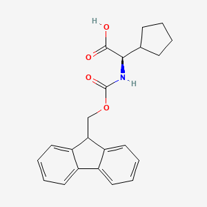 (R)-2-((((9H-Fluoren-9-yl)methoxy)carbonyl)amino)-2-cyclopentylacetic acid chemical structure (CAS 136555-16-3)
