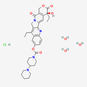 (S)-4,11-Diethyl-4-hydroxy-3,14-dioxo-3,4,12,14-tetrahydro-1H-pyrano[3',4':6,7]indolizino[1,2-b]quinolin-9-yl [1,4'-bipiperidine]-1'-carboxylate hydrochloride trihydrate chemical structure (CAS 136572-09-3)