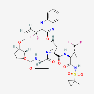 (33R,35S,91R,92R,5S,E)-5-(tert-Butyl)-N-((1R,2R)-2-(difluoromethyl)-1-(((1-methylcyclopropyl)sulfonyl)carbamoyl)cyclopropyl)-14,14-difluoro-4,7-dioxo-2,8,10-trioxa-6-aza-1(2,3)-quinoxalina-3(3,1)-pyrrolidina-9(1,2)-cyclopentanacyclotetradecaphan-12-ene-35-carboxamide chemical structure (CAS 1365970-03-1)