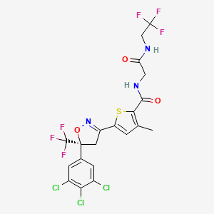 (S)-3-Methyl-N-(2-oxo-2-((2,2,2-trifluoroethyl)amino)ethyl)-5-(5-(3,4,5-trichlorophenyl)-5-(trifluoromethyl)-4,5-dihydroisoxazol-3-yl)thiophene-2-carboxamide chemical structure (CAS 1369852-71-0)
