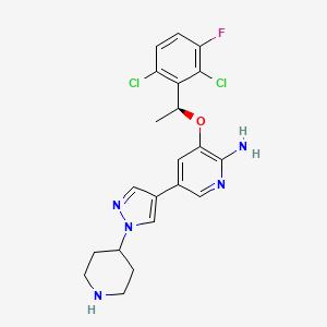 (S)-3-(1-(2,6-Dichloro-3-fluorophenyl)ethoxy)-5-(1-(piperidin-4-yl)-1H-pyrazol-4-yl)pyridin-2-amine chemical structure (CAS 1374356-45-2)