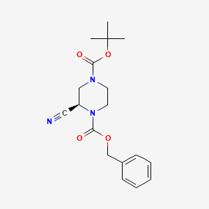 (R)-1-Benzyl 4-tert-butyl 2-cyanopiperazine-1,4-dicarboxylate chemical structure (CAS 1374669-63-2)