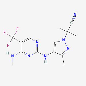 2-Methyl-2-(3-methyl-4-((4-(methylamino)-5-(trifluoromethyl)pyrimidin-2-yl)amino)-1H-pyrazol-1-yl)propanenitrile chemical structure (CAS 1374828-69-9)