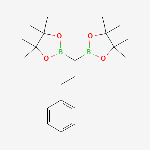 2,2'-(3-Phenylpropane-1,1-diyl)bis(4,4,5,5-tetramethyl-1,3,2-dioxaborolane) chemical structure (CAS 1379610-52-2)