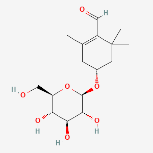 (R)-2,6,6-Trimethyl-4-(((2R,3R,4S,5S,6R)-3,4,5-trihydroxy-6-(hydroxymethyl)tetrahydro-2H-pyran-2-yl)oxy)cyclohex-1-ene-1-carbaldehyde chemical structure (CAS 138-55-6)
