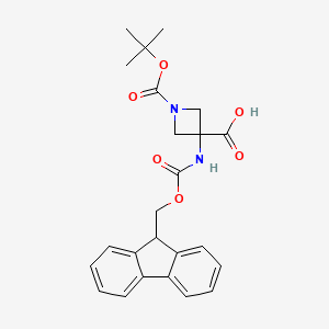 3-((((9H-Fluoren-9-yl)methoxy)carbonyl)amino)-1-(tert-butoxycarbonyl)azetidine-3-carboxylic acid chemical structure (CAS 1380327-51-4)