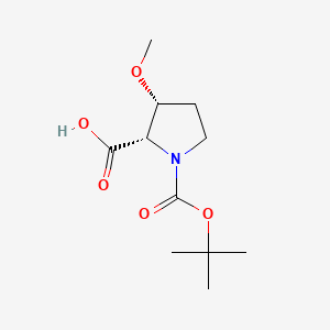 (2S,3R)-1-[(tert-Butoxy)carbonyl]-3-methoxypyrrolidine-2-carboxylic acid chemical structure (CAS 1386457-97-1)