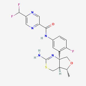 N-(3-((4aS,5R,7aS)-2-Amino-5-methyl-4a,5-dihydro-4H-furo[3,4-d][1,3]thiazin-7a(7H)-yl)-4-fluorophenyl)-5-(difluoromethyl)pyrazine-2-carboxamide chemical structure (CAS 1388651-30-6)