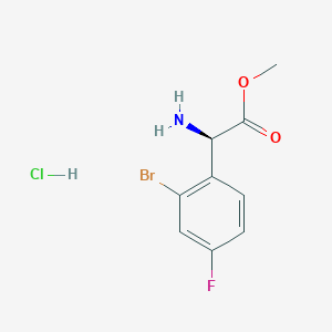 Methyl (R)-2-amino-2-(2-bromo-4-fluorophenyl)acetate hydrochloride chemical structure (CAS 1391381-36-4)