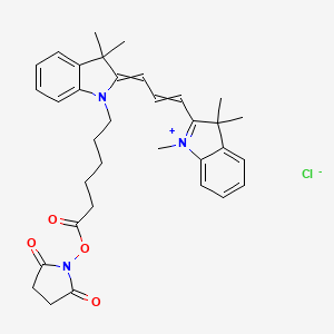 1-(6-((2,5-Dioxopyrrolidin-1-yl)oxy)-6-oxohexyl)-3,3-dimethyl-2-(3-(1,3,3-trimethylindolin-2-ylidene)prop-1-en-1-yl)-3H-indol-1-ium chloride chemical structure (CAS 1393363-07-9)