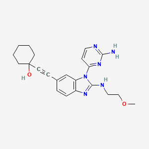 1-((1-(2-Aminopyrimidin-4-yl)-2-((2-methoxyethyl)amino)-1H-benzo[d]imidazol-6-yl)ethynyl)cyclohexan-1-ol chemical structure (CAS 1394121-05-1)