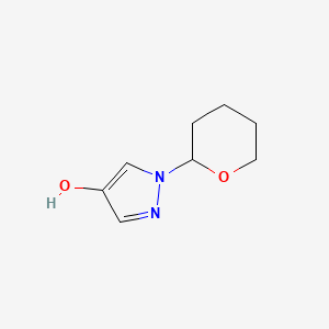 1-(Tetrahydro-2H-pyran-2-yl)-1H-pyrazol-4-ol chemical structure (CAS 1394969-04-0)