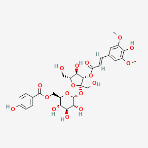 ((2R,3S,4S,5R,6R)-3,4,5-Trihydroxy-6-(((2S,3S,4R,5R)-4-hydroxy-3-(((E)-3-(4-hydroxy-3,5-dimethoxyphenyl)acryloyl)oxy)-2,5-bis(hydroxymethyl)tetrahydrofuran-2-yl)oxy)tetrahydro-2H-pyran-2-yl)methyl 4-hydroxybenzoate chemical structure (CAS 139726-36-6)