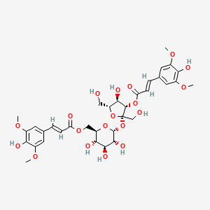 (2S,3S,4R,5R)-4-Hydroxy-2,5-bis(hydroxymethyl)-2-(((2R,3R,4S,5S,6R)-3,4,5-trihydroxy-6-((((E)-3-(4-hydroxy-3,5-dimethoxyphenyl)acryloyl)oxy)methyl)tetrahydro-2H-pyran-2-yl)oxy)tetrahydrofuran-3-yl (E)-3-(4-hydroxy-3,5-dimethoxyphenyl)acrylate chemical structure (CAS 139891-98-8)