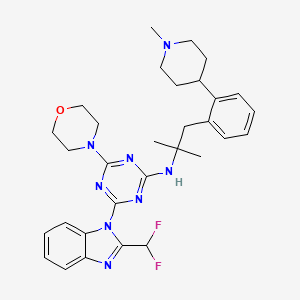 4-(2-(Difluoromethyl)-1H-benzo[d]imidazol-1-yl)-N-(2-methyl-1-(2-(1-methylpiperidin-4-yl)phenyl)propan-2-yl)-6-morpholino-1,3,5-triazin-2-amine chemical structure (CAS 1401436-95-0)