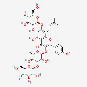 3-(((2S,3R,4R,5S,6S)-3,5-Dihydroxy-6-methyl-4-(((2S,3R,4S,5S,6R)-3,4,5-trihydroxy-6-(hydroxymethyl)tetrahydro-2H-pyran-2-yl)oxy)tetrahydro-2H-pyran-2-yl)oxy)-5-hydroxy-2-(4-methoxyphenyl)-8-(3-methylbut-2-en-1-yl)-7-(((2S,3R,4S,5S,6R)-3,4,5-trihydroxy-6-(hydroxymethyl)tetrahydro-2H-pyran-2-yl)oxy)-4H-chromen-4-one chemical structure (CAS 140147-77-9)