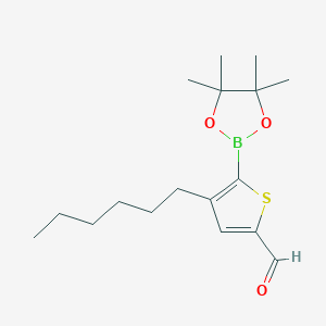4-Hexyl-5-(4,4,5,5-tetramethyl-1,3,2-dioxaborolan-2-yl)thiophene-2-carbaldehyde chemical structure (CAS 1402132-40-4)