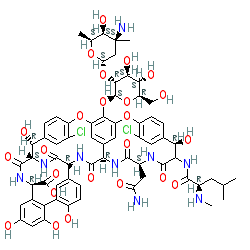 (3S,6R,7R,22R,23S,26S,36R,38aR)-3-(2-Amino-2-oxoethyl)-44-[[2-O-(3-amino-2,3,6-trideoxy-3-C-methyl-α-L-lyxo-hexopyranosyl)-β-D-glucopyranosyl]oxy]-10,19-dichloro-2,3,4,5,6,7,23,24,25,26,36,37,38,38a-tetradecahydro-7,22,28,30,32-pentahydroxy-6-[[(2R)-4-methyl-2-(methylamino)-1-oxopentyl]amino]-2,5,24,38,39-pentaoxo-22H-8,11:18,21-Dietheno-23,36-(iminomethano)-13,16:31,35-dimetheno-1H,16H-[1,6,9]oxadiazacyclohexadecino[4,5-m][10,2,16]benzoxadiazacyclotetracosine-26-carboxylic acid chemical structure (CAS 1404-90-6)