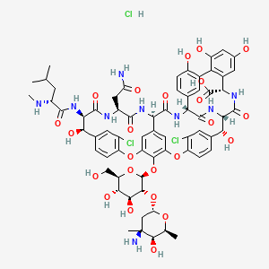 (3S,6R,7R,22R,23S,26S,36R,38aR)-3-(2-Amino-2-oxoethyl)-44-[[2-O-(3-amino-2,3,6-trideoxy-3-C-methyl-α-L-lyxo-hexopyranosyl)-β-D-glucopyranosyl]oxy]-10,19-dichloro-2,3,4,5,6,7,23,24,25,26,36,37,38,38a-tetradecahydro-7,22,28,30,32-pentahydroxy-6-[[(2R)-4-methyl-2-(methylamino)-1-oxopentyl]amino]-2,5,24,38,39-pentaoxo-22H-8,11:18,21-Dietheno-23,36-(iminomethano)-13,16:31,35-dimetheno-1H,16H-[1,6,9]oxadiazacyclohexadecino[4,5-m][10,2,16]benzoxadiazacyclotetracosine-26-carboxylic acid xhydrochloride chemical structure (CAS 1404-93-9)