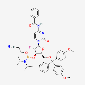 (2R,3R,4S,5R)-5-(4-Benzamido-2-oxopyrimidin-1(2H)-yl)-2-((bis(4-methoxyphenyl)(phenyl)methoxy)methyl)-4-fluorotetrahydrofuran-3-yl (2-cyanoethyl) diisopropylphosphoramidite chemical structure (CAS 1404463-12-2)