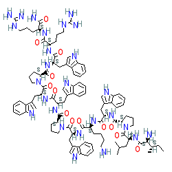 (S)-N-((S)-1-(((S)-6-Amino-1-(((S)-1-((S)-2-(((S)-1-(((S)-1-((S)-2-(((S)-1-(((S)-1-(((S)-1-amino-5-guanidino-1-oxopentan-2-yl)amino)-5-guanidino-1-oxopentan-2-yl)amino)-3-(1H-indol-3-yl)-1-oxopropan-2-yl)carbamoyl)pyrrolidin-1-yl)-3-(1H-indol-3-yl)-1-oxopropan-2-yl)amino)-3-(1H-indol-3-yl)-1-oxopropan-2-yl)carbamoyl)pyrrolidin-1-yl)-3-(1H-indol-3-yl)-1-oxopropan-2-yl)amino)-1-oxohexan-2-yl)amino)-3-(1H-indol-3-yl)-1-oxopropan-2-yl)-1-((S)-2-((2S,3S)-2-amino-3-methylpentanamido)-4-methylpentanoyl)pyrrolidine-2-carboxamide chemical structure (CAS 140896-21-5)