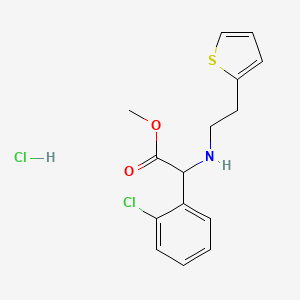 Methyl 2-(2-chlorophenyl)-2-((2-(thiophen-2-yl)ethyl)amino)acetate hydrochloride chemical structure (CAS 141109-18-4)